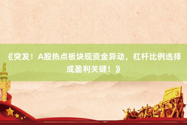 《突发！A股热点板块现资金异动，杠杆比例选择成盈利关键！》