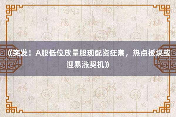 《突发！A股低位放量股现配资狂潮，热点板块或迎暴涨契机》