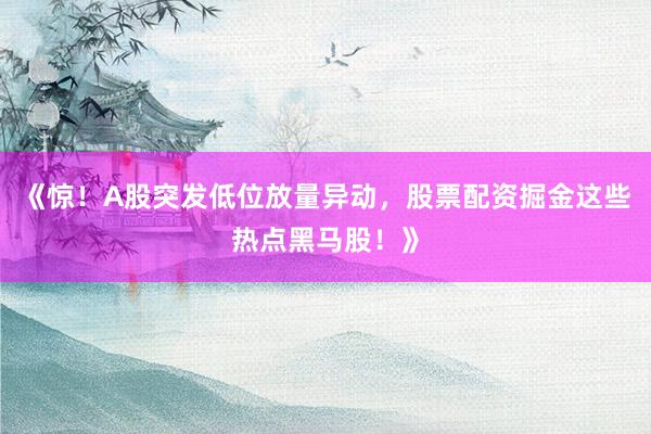 《惊！A股突发低位放量异动，股票配资掘金这些热点黑马股！》