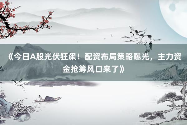 《今日A股光伏狂飙！配资布局策略曝光，主力资金抢筹风口来了》