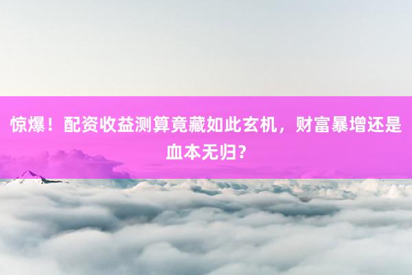 惊爆！配资收益测算竟藏如此玄机，财富暴增还是血本无归？