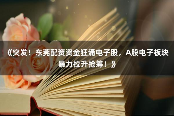 《突发！东莞配资资金狂涌电子股，A股电子板块暴力拉升抢筹！》