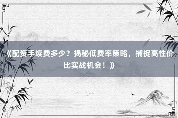 《配资手续费多少？揭秘低费率策略，捕捉高性价比实战机会！》