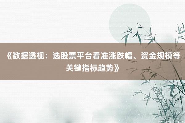 《数据透视：选股票平台看准涨跌幅、资金规模等关键指标趋势》