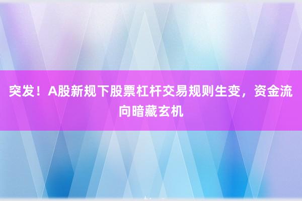 突发！A股新规下股票杠杆交易规则生变，资金流向暗藏玄机